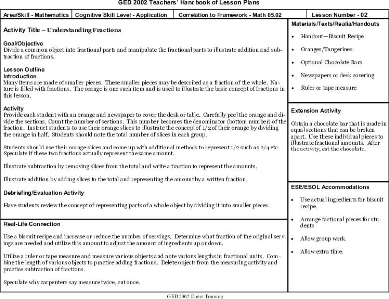 Understanding Fractions Lesson Plan