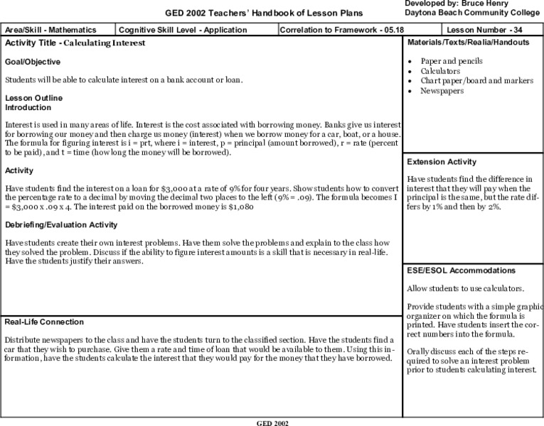 Calculating Interest Lesson Plan
