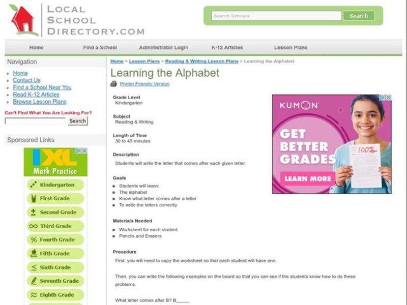 Learning the Alphabet Lesson Plan