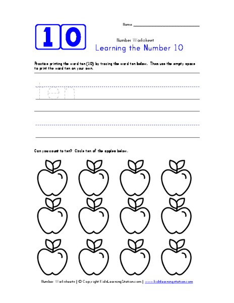Learning the Number 10 Worksheet