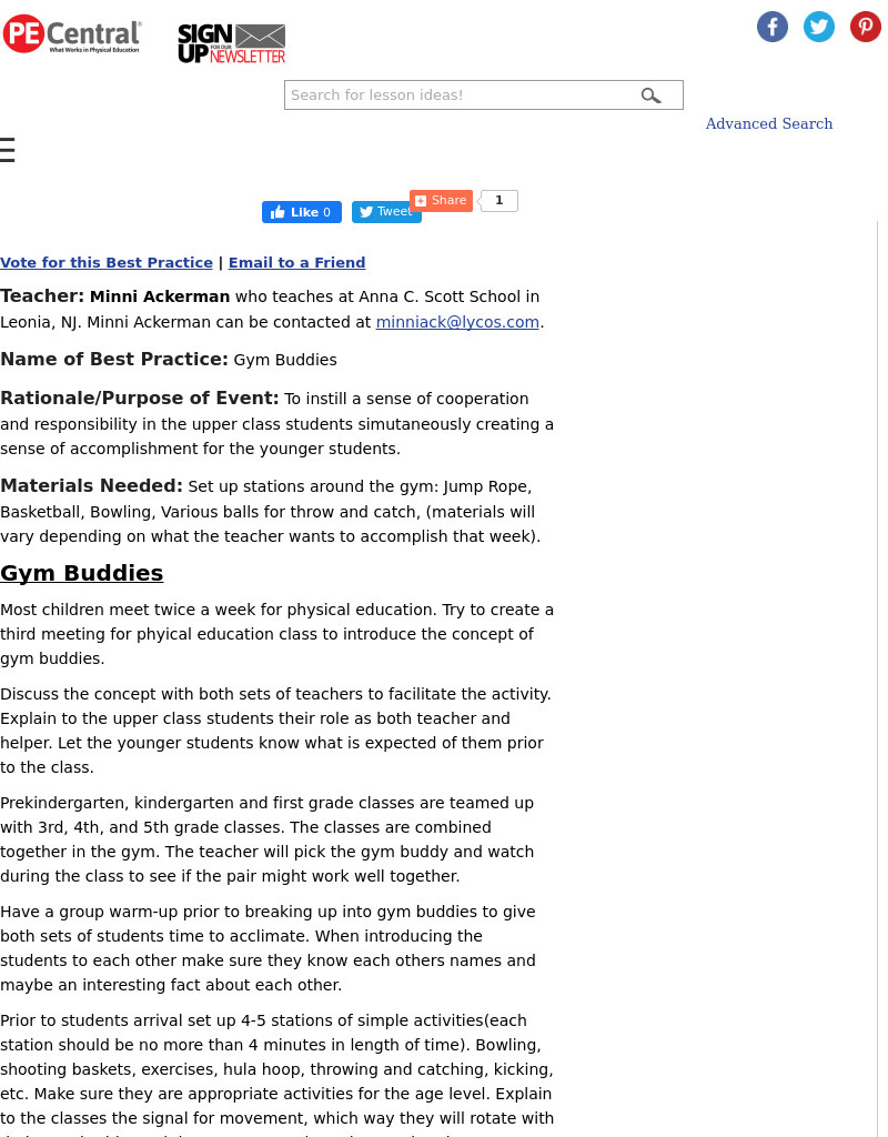 Gym Buddies Lesson Plan