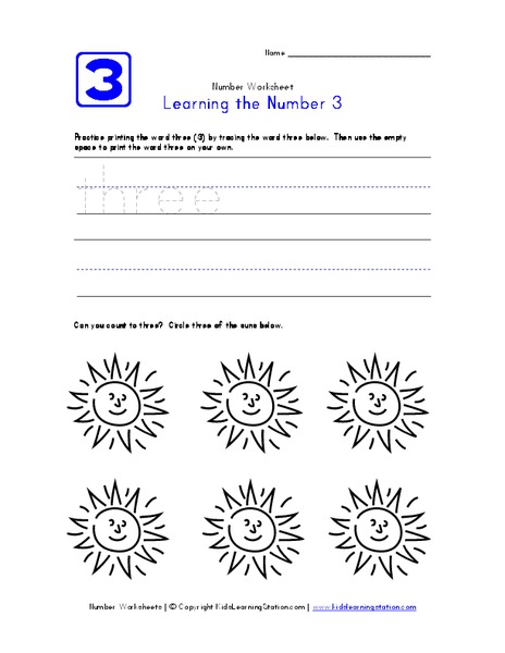 Learning the Number 3 Worksheet