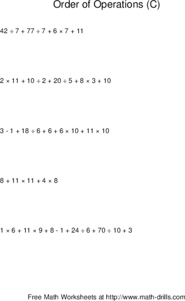 Order of Operations C Worksheet