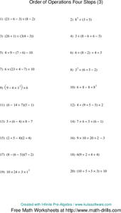 Order of Operations Four Steps 3 Worksheet