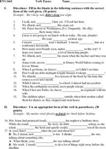 Verb Tenses Worksheet