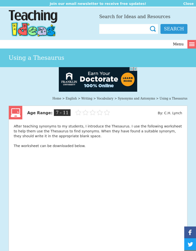 Using a Thesaurus Worksheet