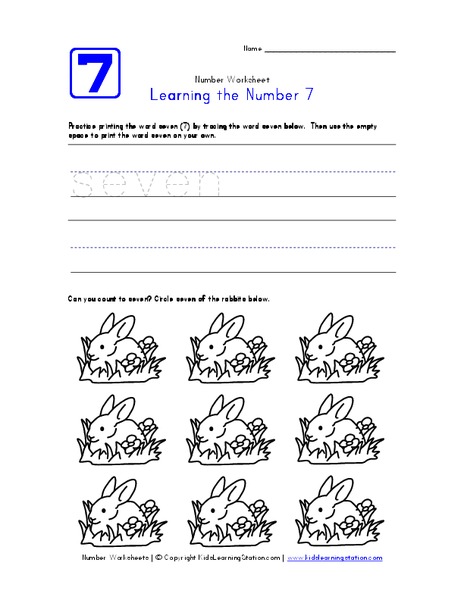 Learning the Number 7 Worksheet
