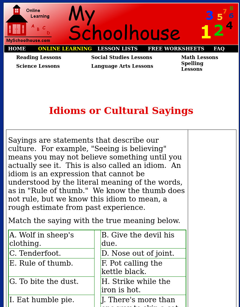 Idioms or Cultural Sayings Interactive