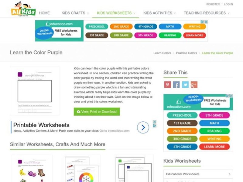 Learning the Color Purple Worksheet