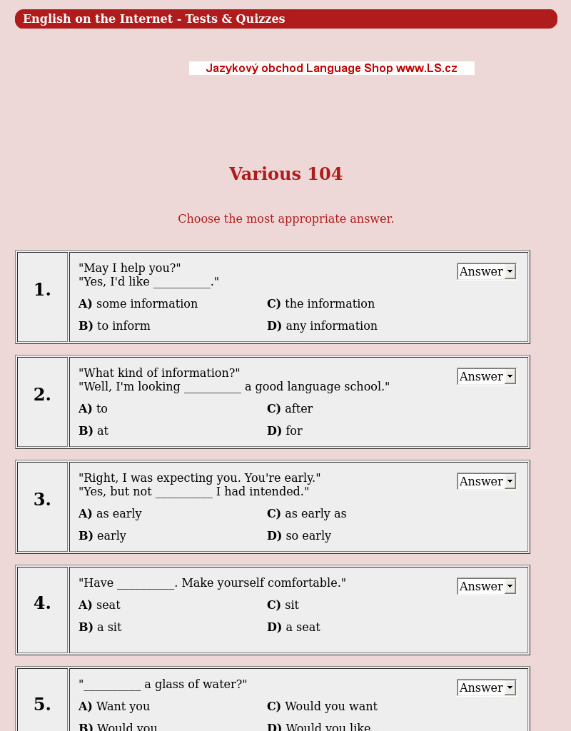 Dialogue Worksheet--Various 104 Interactive