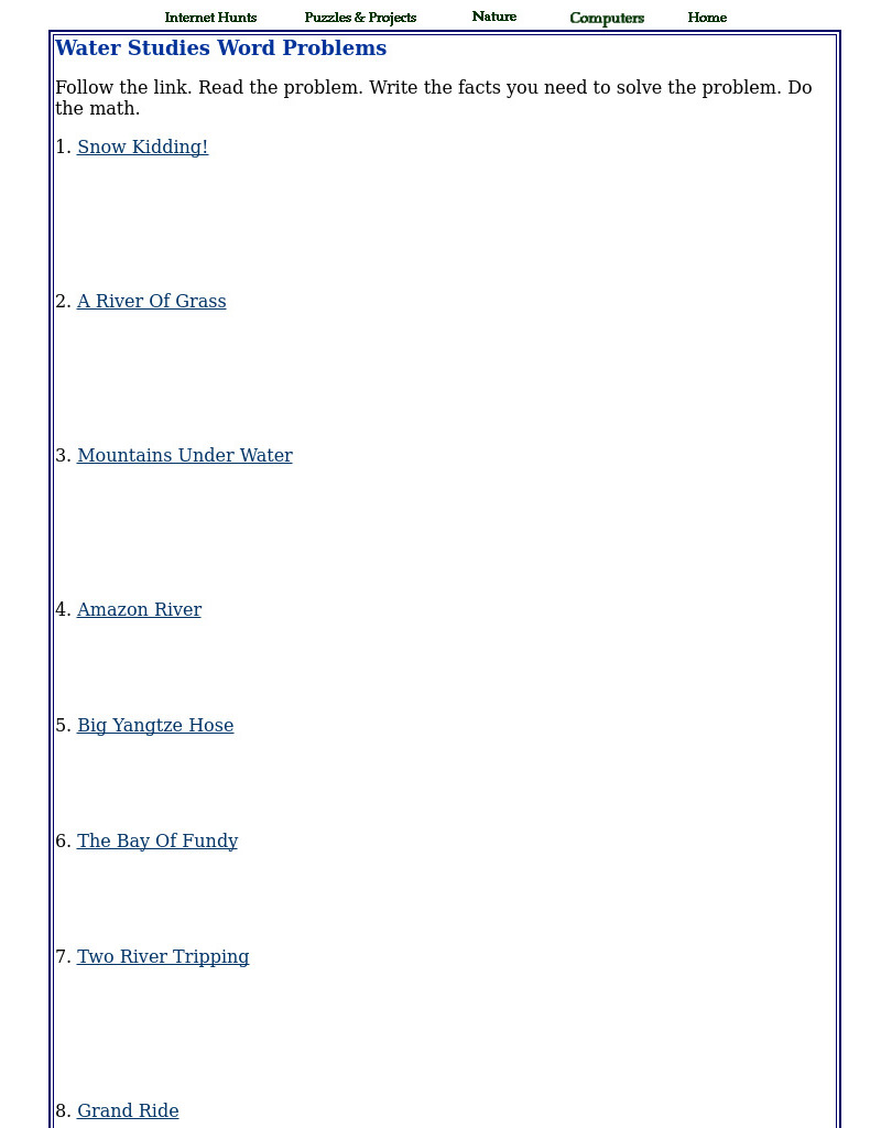 Water Studies Word Problems Interactive