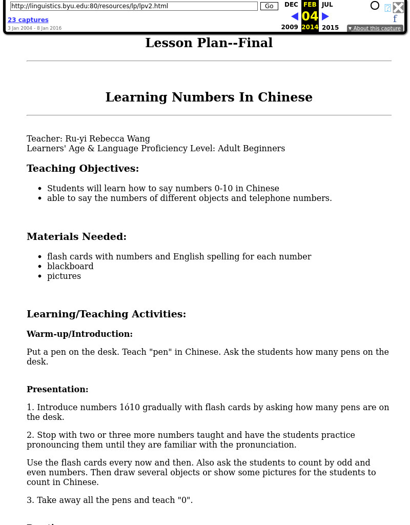 Learning Numbers In Chinese Lesson Plan