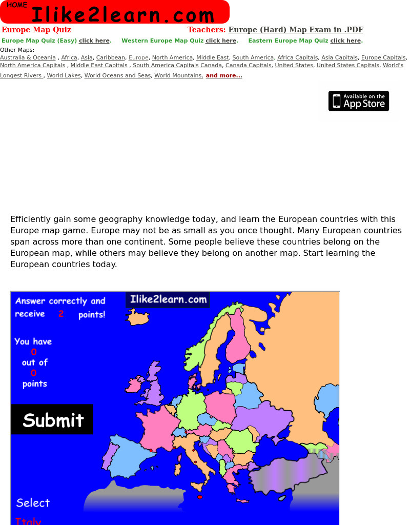 Europe Map Quiz (Hard) Interactive