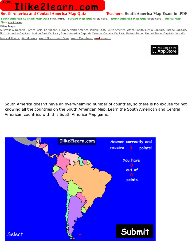 South America and Central America Map Quiz Interactive
