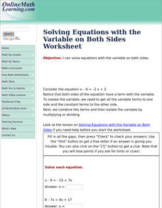 Solving Equations with the Variable on Both Sides Interactive