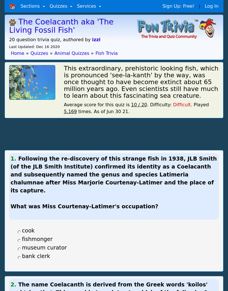 The Coelacanth aka 'The Living Fossil Fish' Interactive