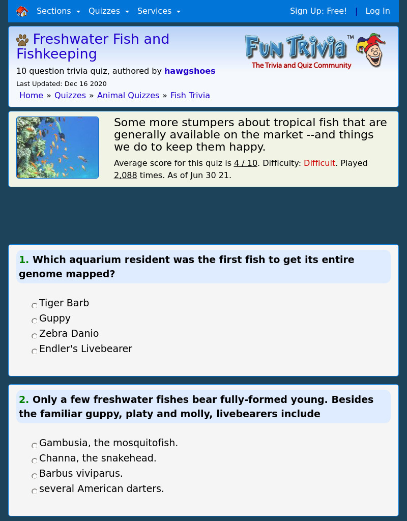 Freshwater Fish and Fish-keeping Interactive