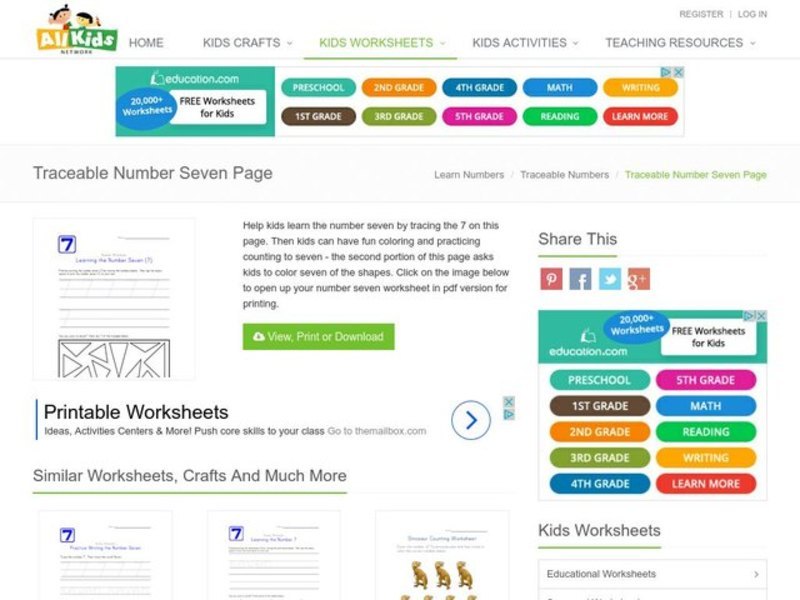 Learning the Number 7 Worksheet