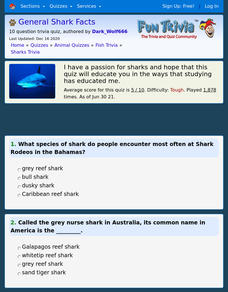 General Shark Facts-Trivia Quiz Interactive