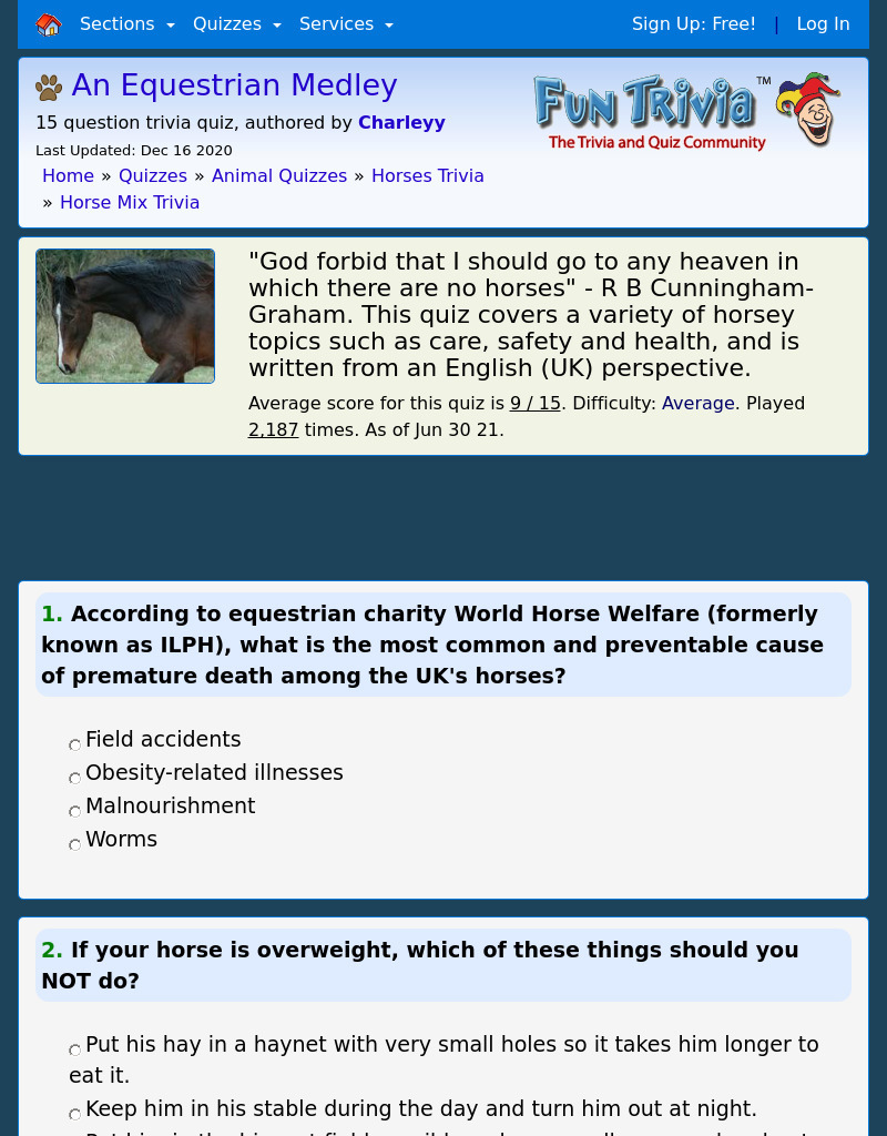 An Equestrian Medley Quiz Interactive