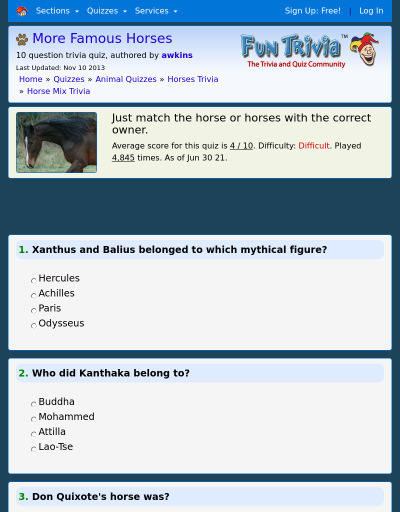 More Famous Horses Quiz Interactive