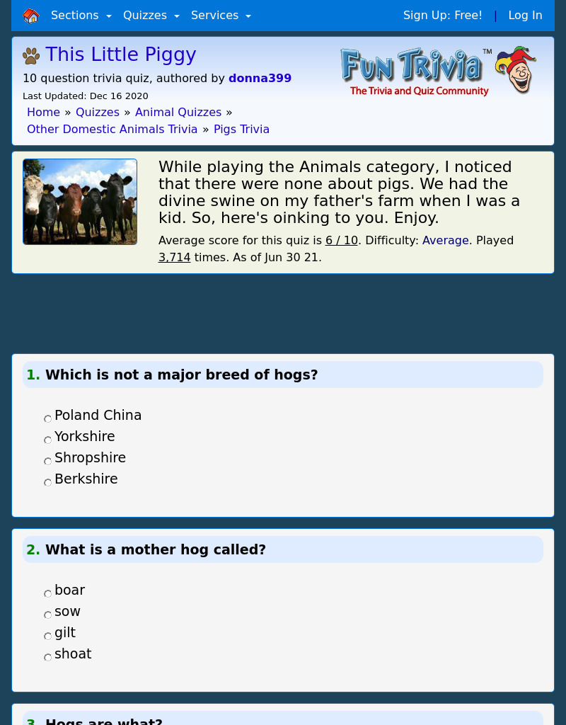 This Little Piggy-Pig Trivia Interactive