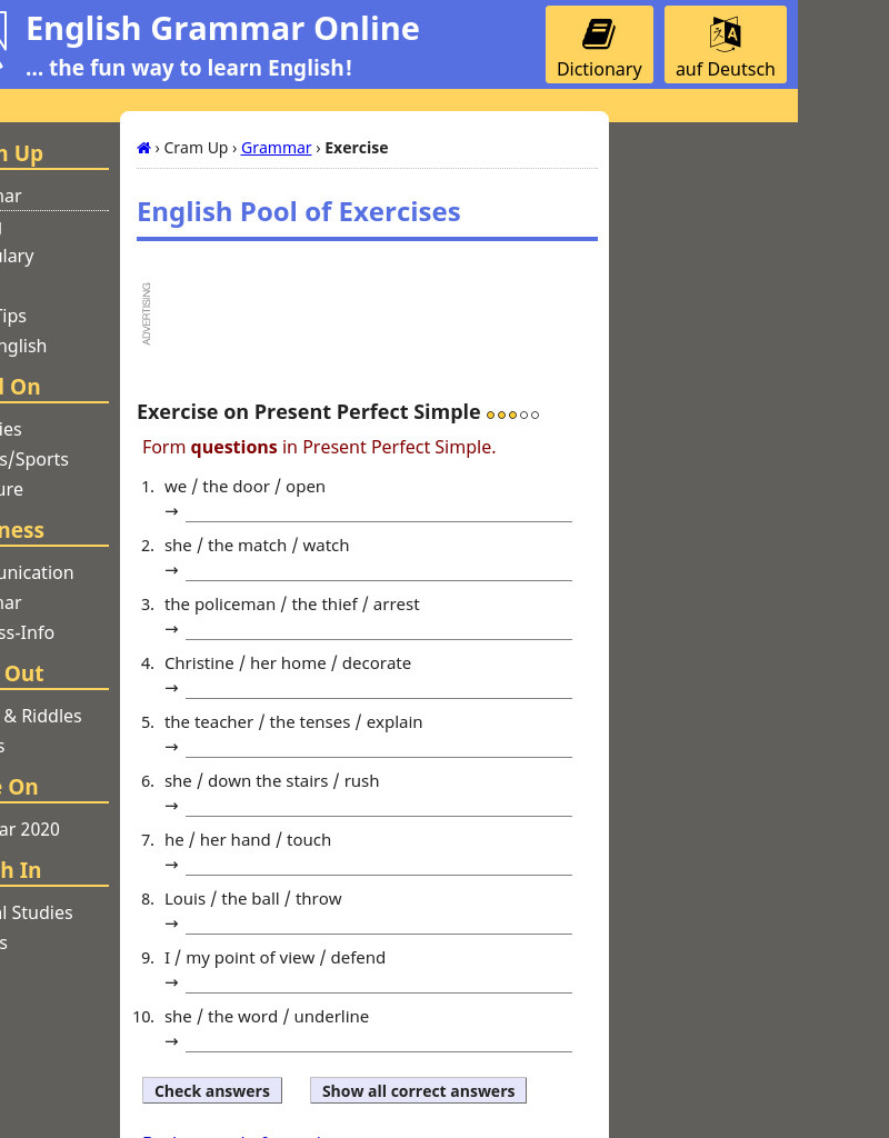 Present Perfect Simple Tense-Forming Questions Interactive