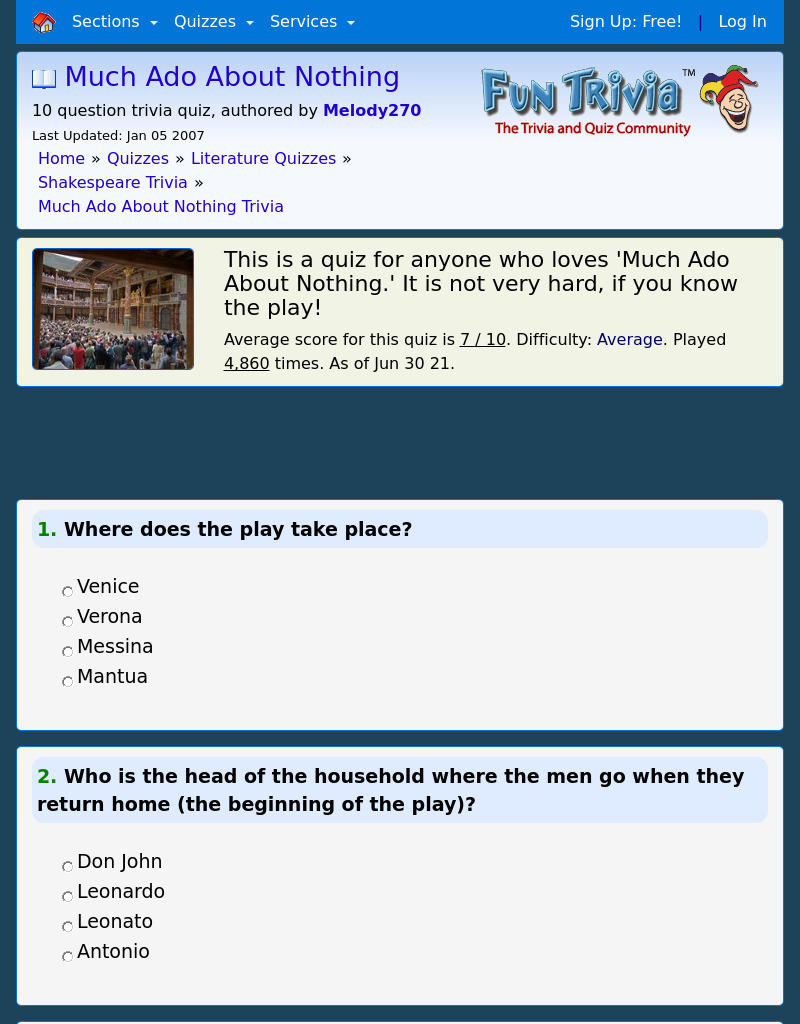 Much Ado About Nothing: Fun Trivia Quiz Interactive