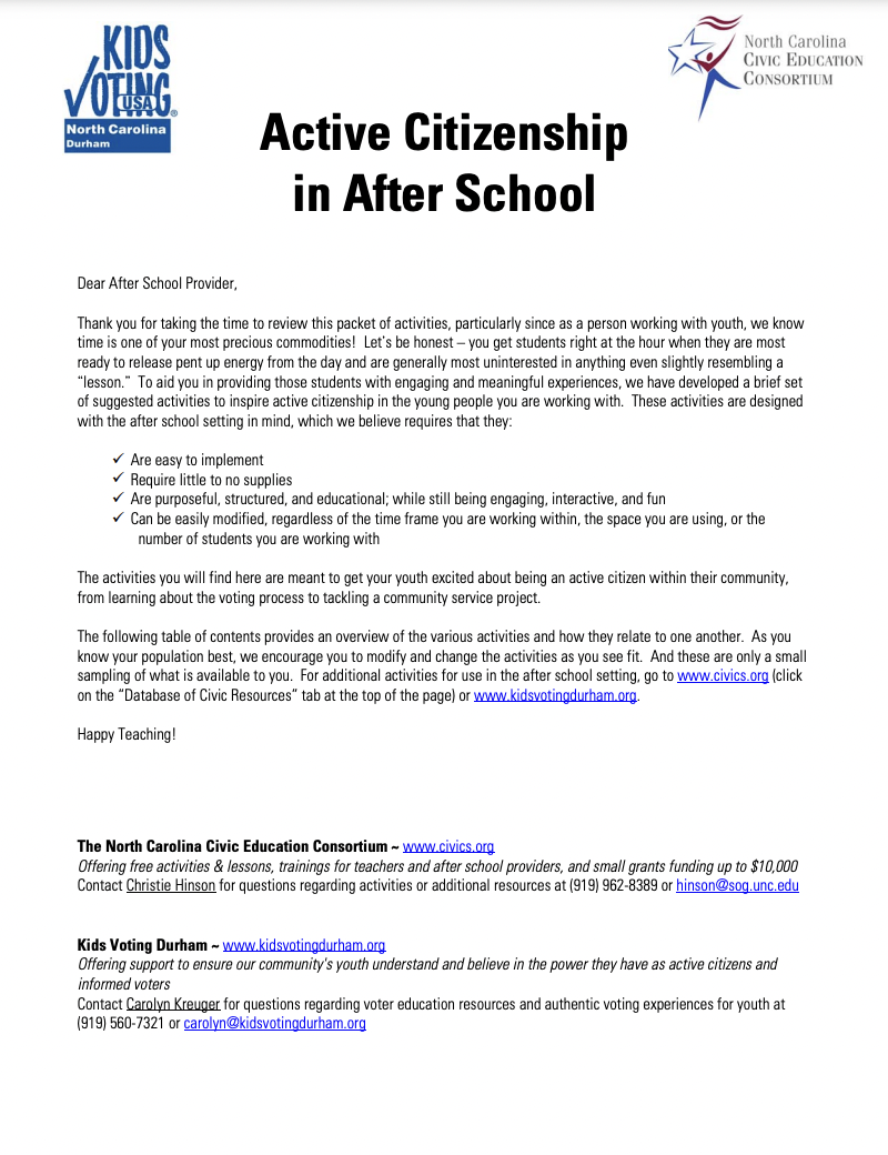 Active Citizenship in After School Unit Plan