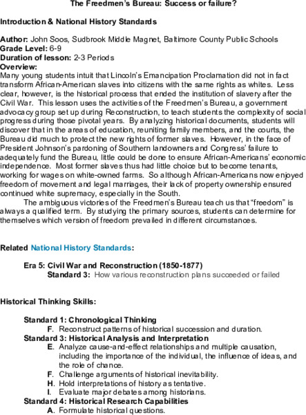 The Freedmen's Bureau: Success or Failure? Lesson Plan