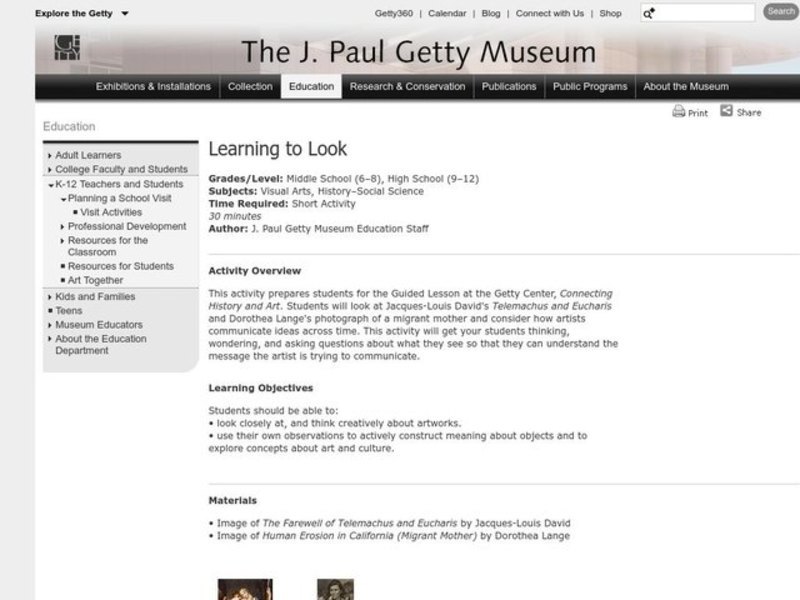 Learning To Look Lesson Plan