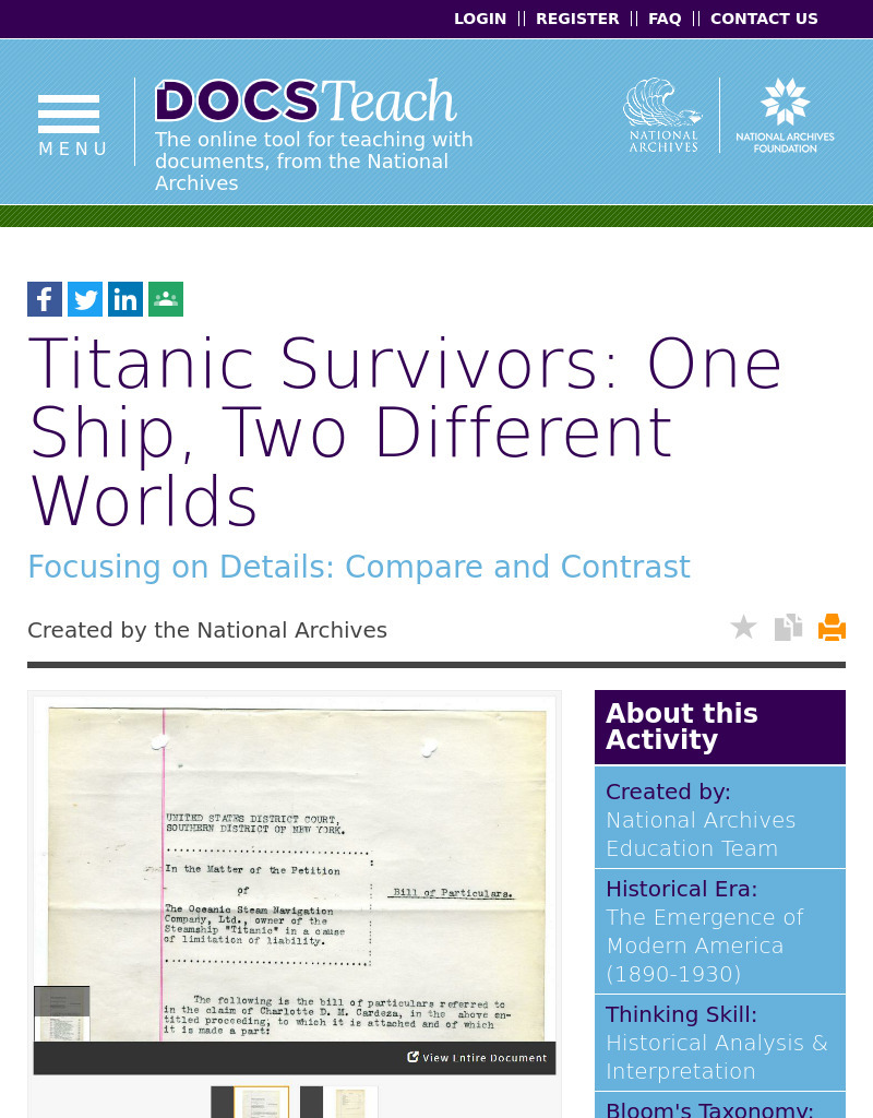 Titanic Survivors: One Ship, Two Different Worlds Interactive