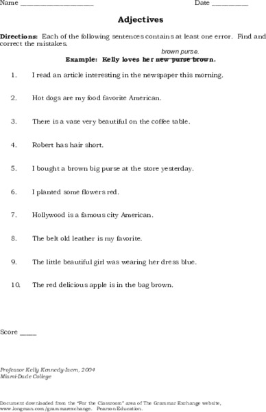 Adjectives Worksheet