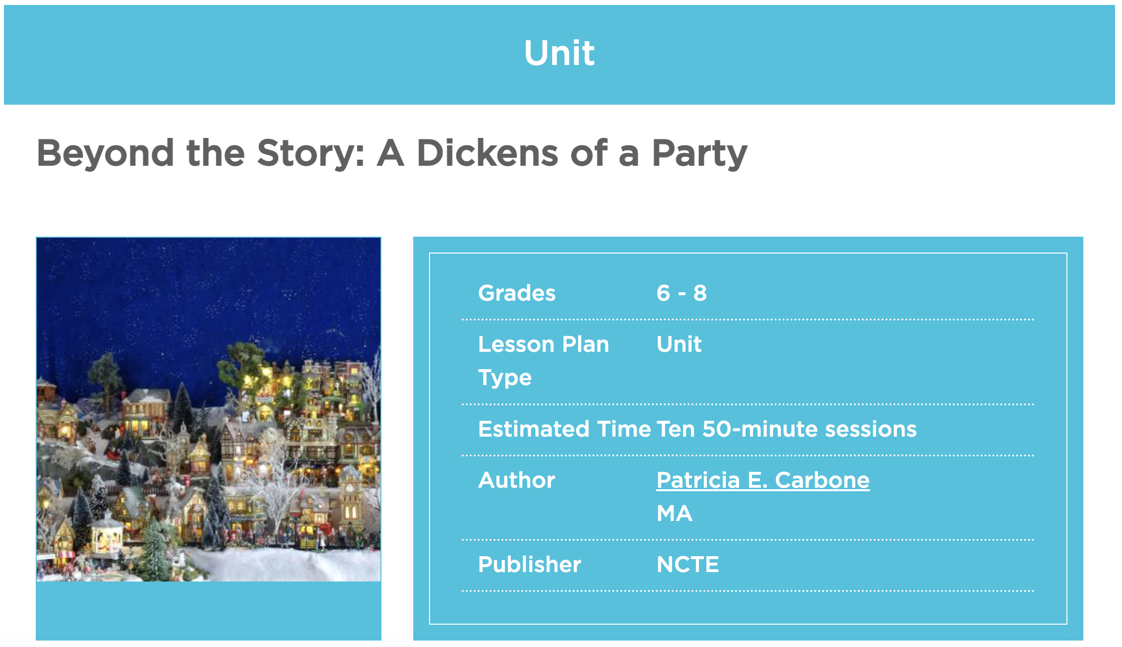 Beyond the Story: A Dickens of a Party Unit Plan