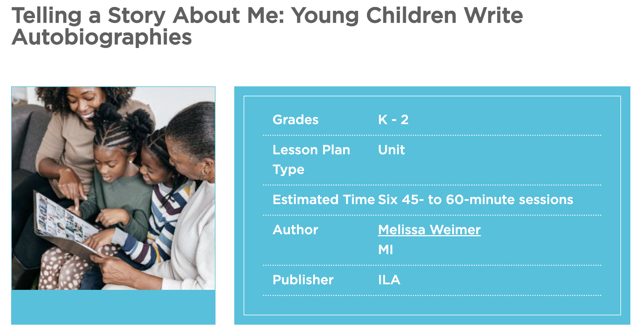 Telling a Story About Me: Young Children Write Autobiographies Unit Plan