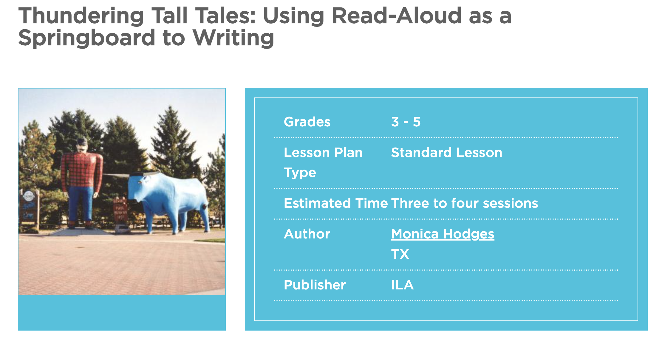 Thundering Tall Tales: Using Read-Aloud As A Springboard to Writing Lesson Plan