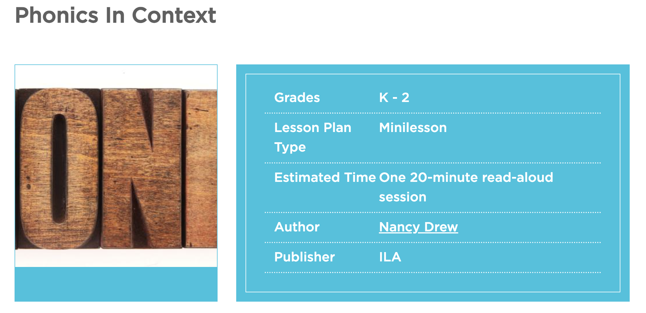 Phonics In Context Lesson Plan
