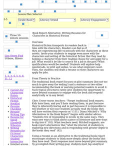 Book Report Alternative: Writing Resumes for Characters in Historical Fiction Lesson Plan