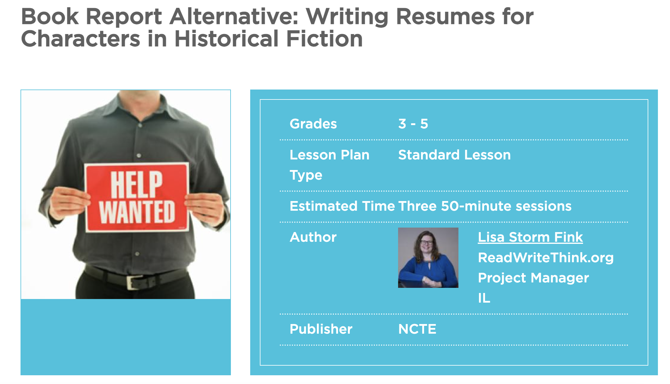 Book Report Alternative: Writing Resumes for Characters in Historical Fiction Lesson Plan