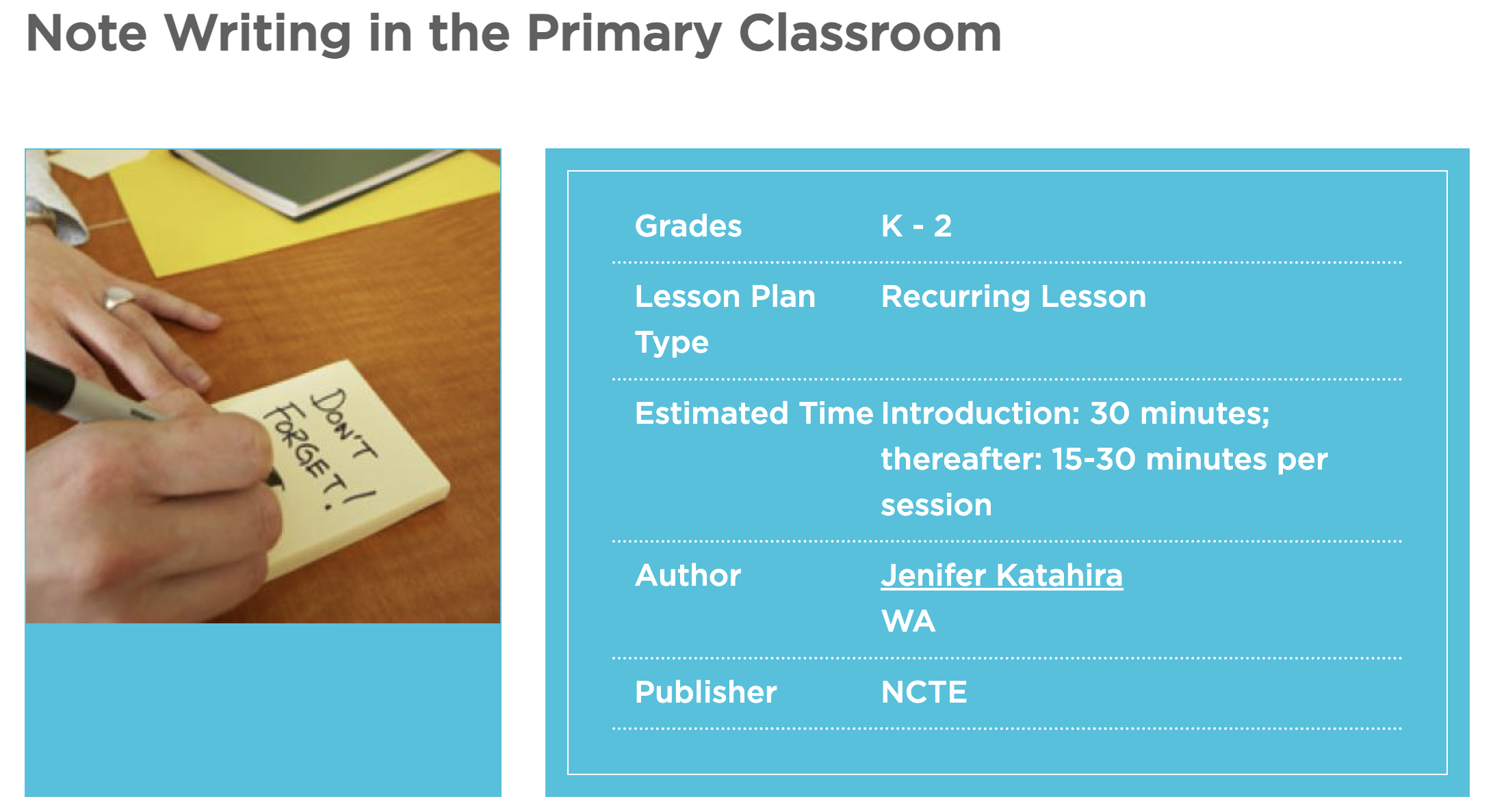 Note Writing in the Primary Classroom Lesson Plan