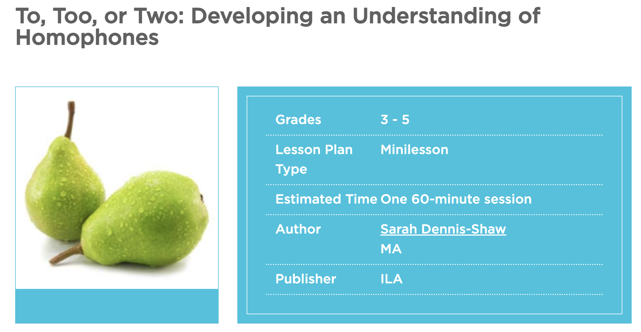 To, Too, or Two: Developing an Understanding of Homophones Lesson Plan