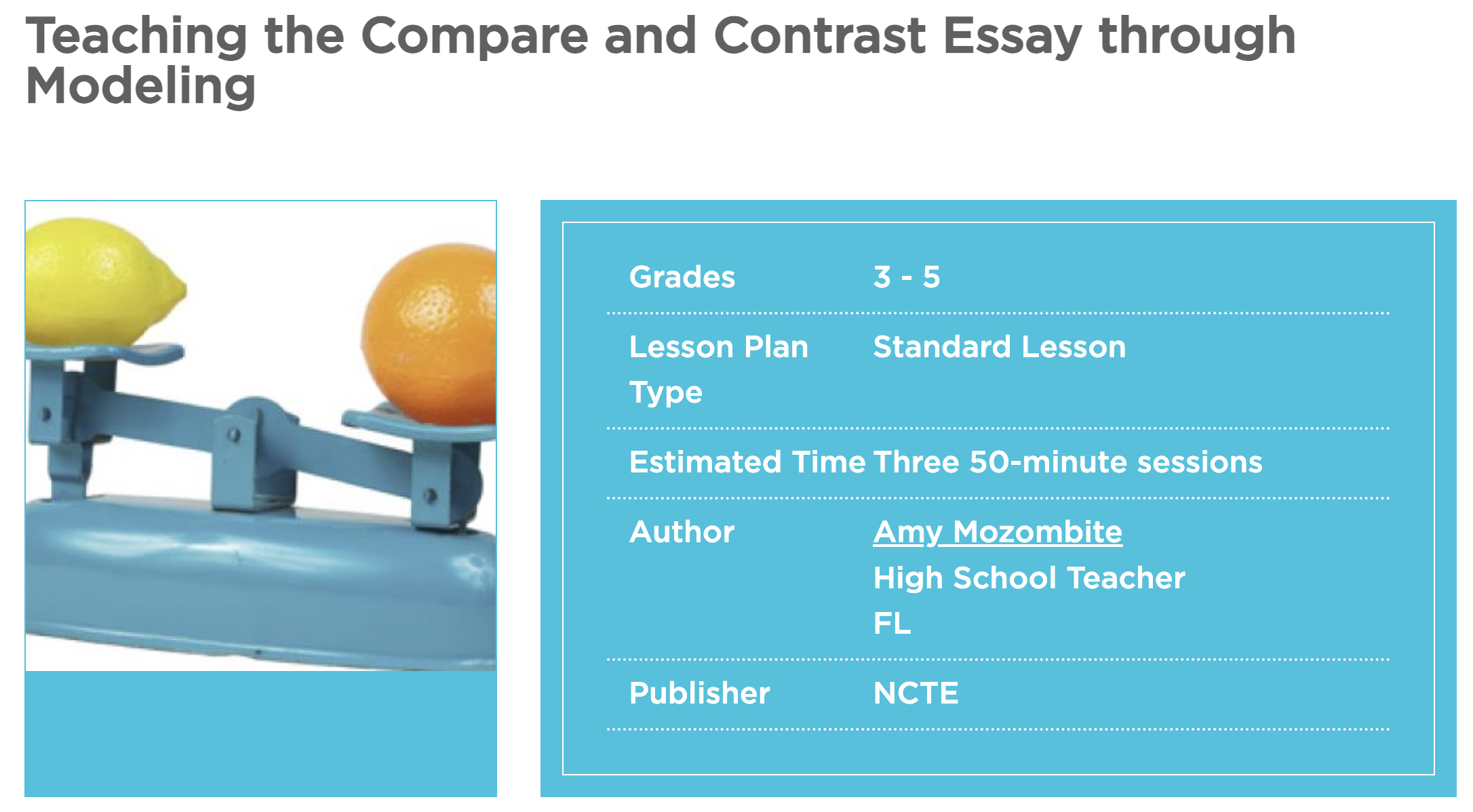 Teaching the Compare and Contrast Essay through Modeling Lesson Plan