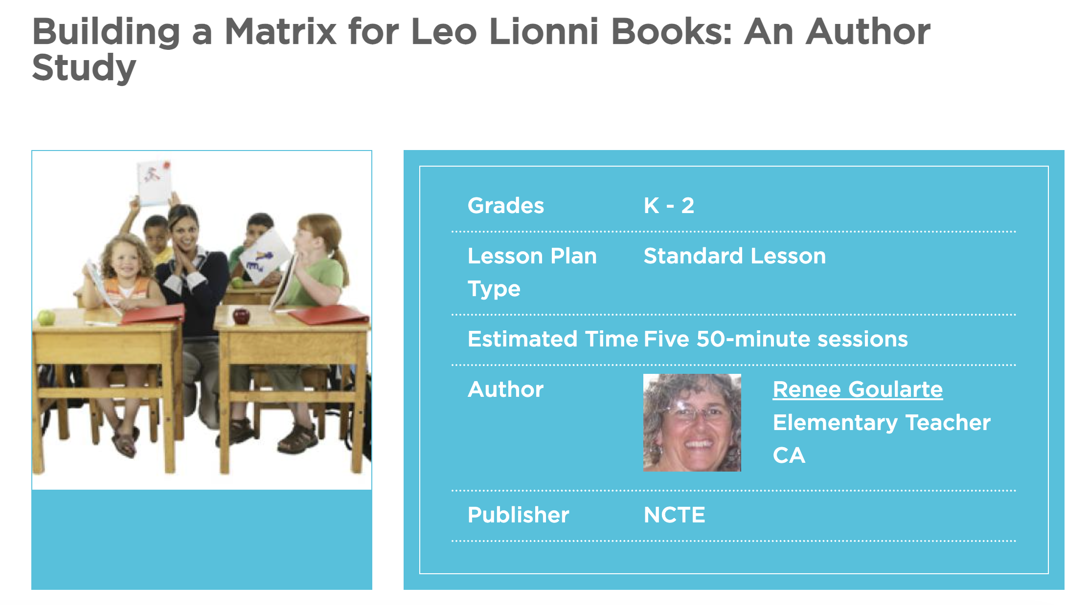 Building A Matrix for Leo Lionni Books: An Author Study Lesson Plan