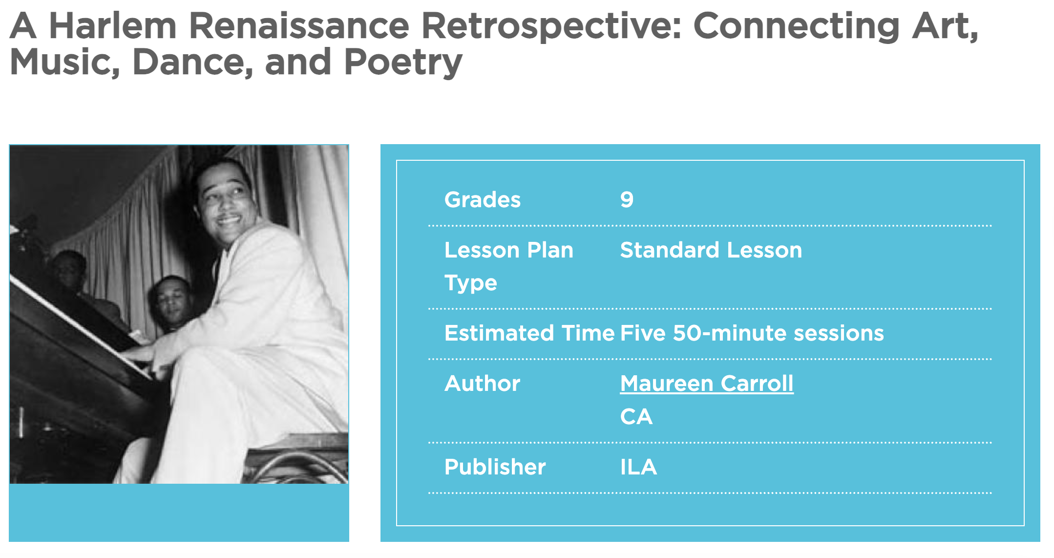 A Harlem Renaissance Retrospective: Connecting Art, Music, Dance, and Poetry Lesson Plan