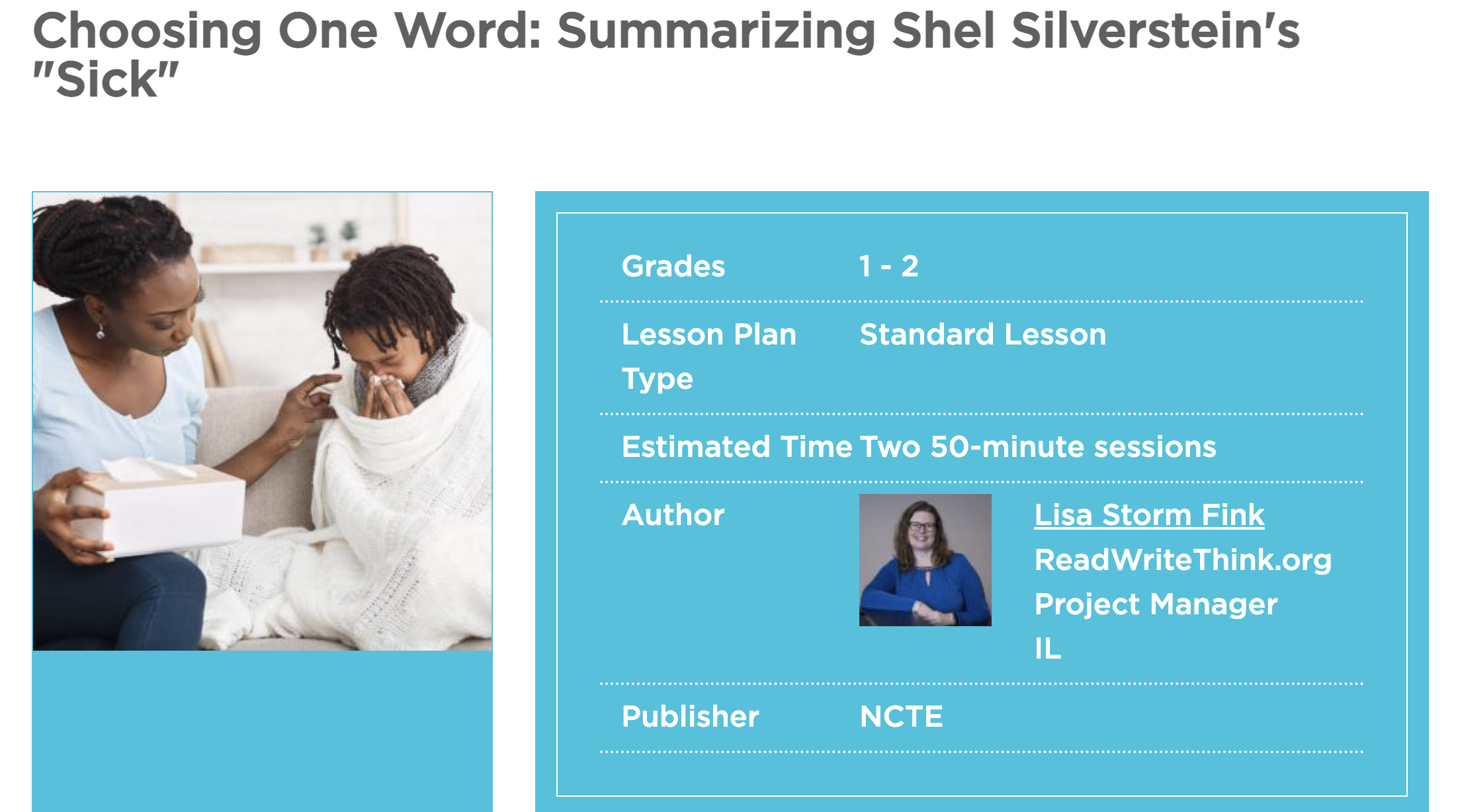 Choosing One Word: Summarizing Shel Silverstein's "Sick" Lesson Plan