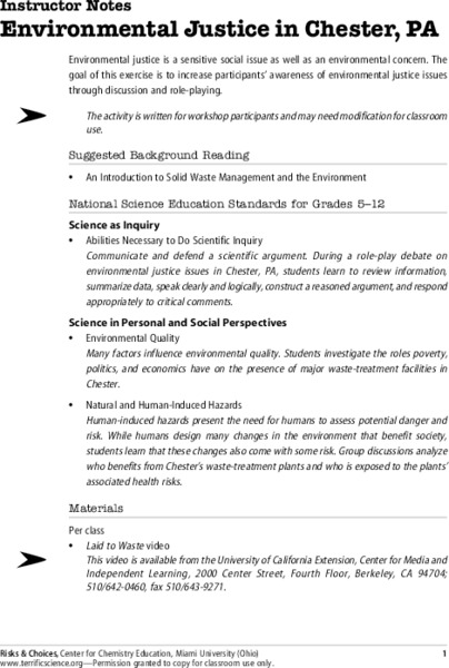 Environmental Justice in Chester, PA Lesson Plan