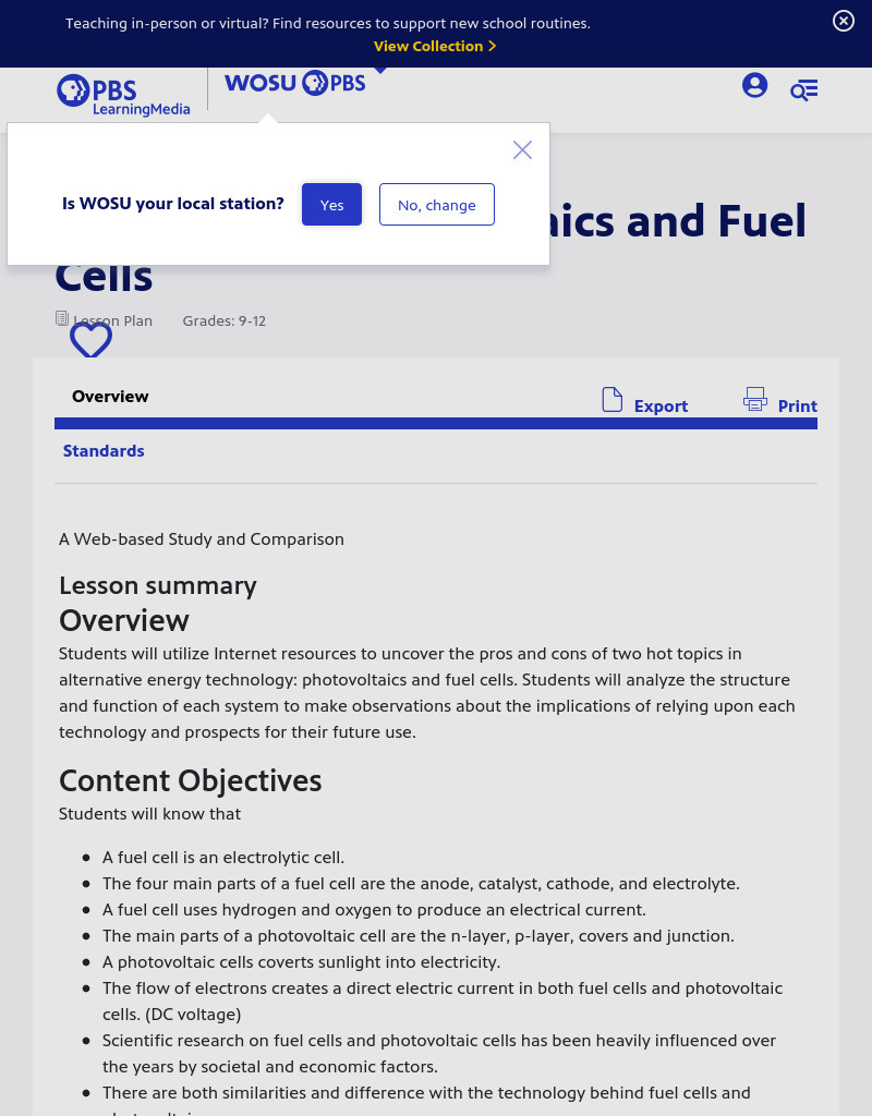 Spotlight on Photovoltaics and Fuel Cells Lesson Plan
