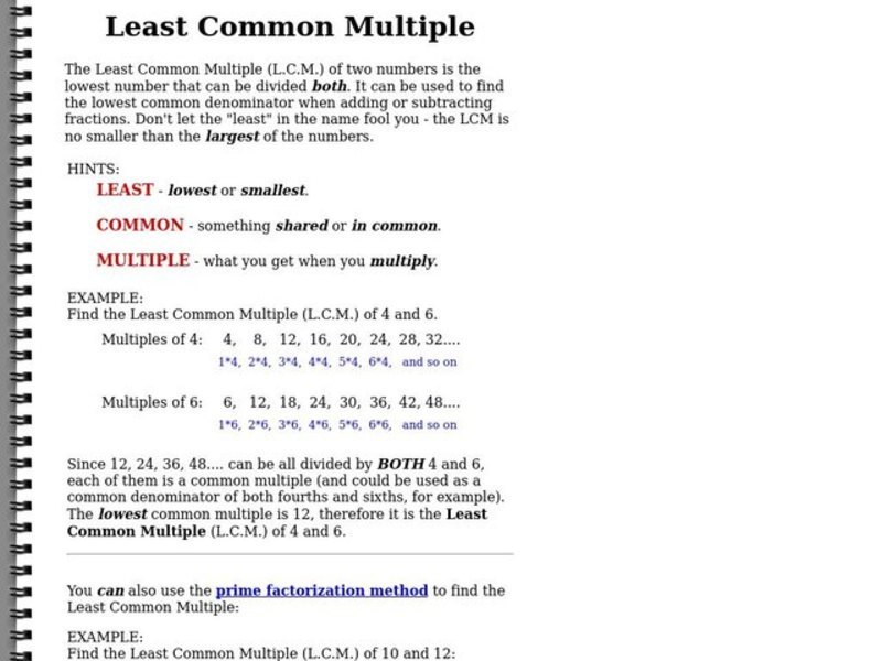 Least Common Multiple Worksheet