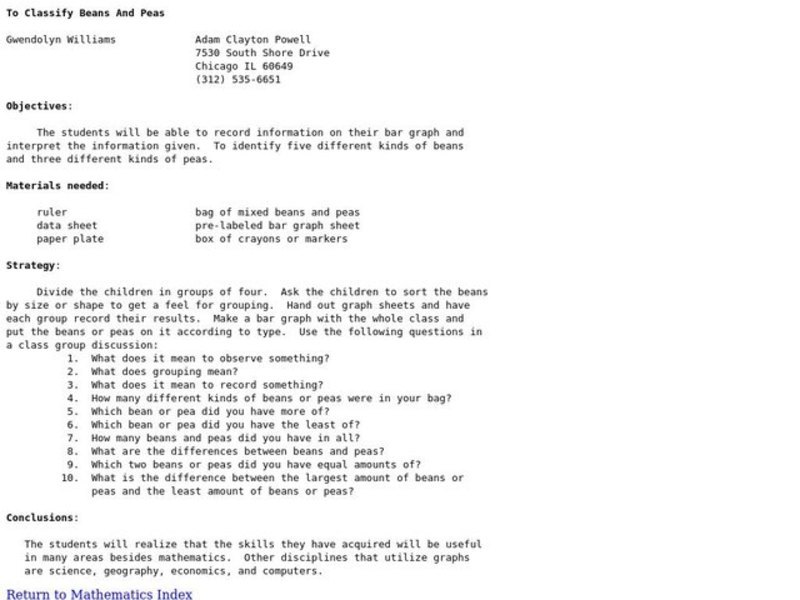 To Classify Beans And Peas Lesson Plan