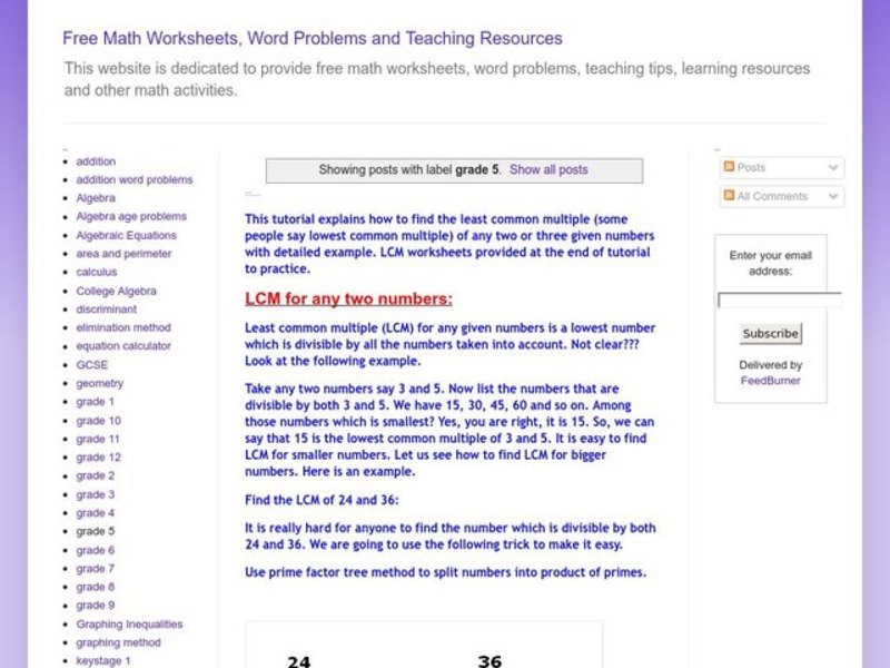 Least Common Multiple Practice Worksheet
